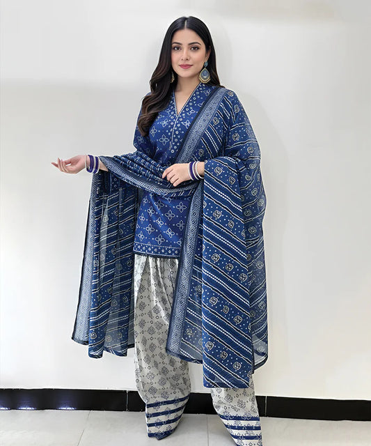 KHADDAR-3PC WITH KHADDAR PRINTED SHIRT & TROUSER