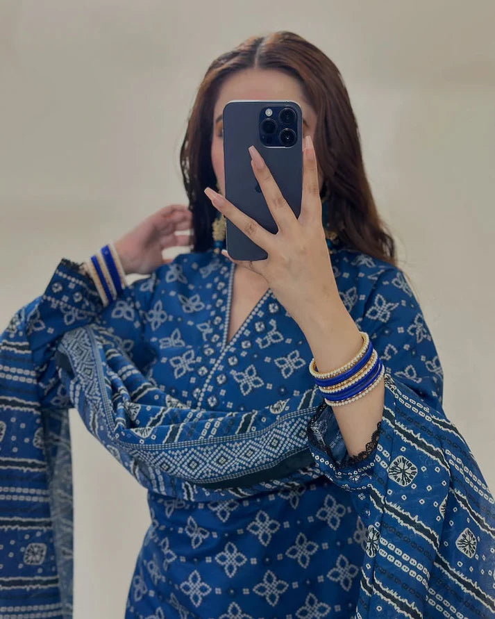 KHADDAR-3PC WITH KHADDAR PRINTED SHIRT & TROUSER