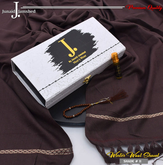 J. PREMIUM WOOL SHAWL FOR MEN WITH LUXURY BOX & BAG +GIFT TASBEH & ATAR ( maroon )